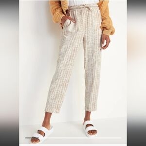 Old Navy Straight Cropped Pants Linen Tie Dye High Waist Beige Cream L
